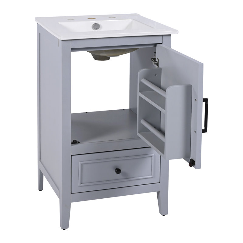 Meuble-lavabo simple 20 po avec comptoir en céramique, Gris, Noir