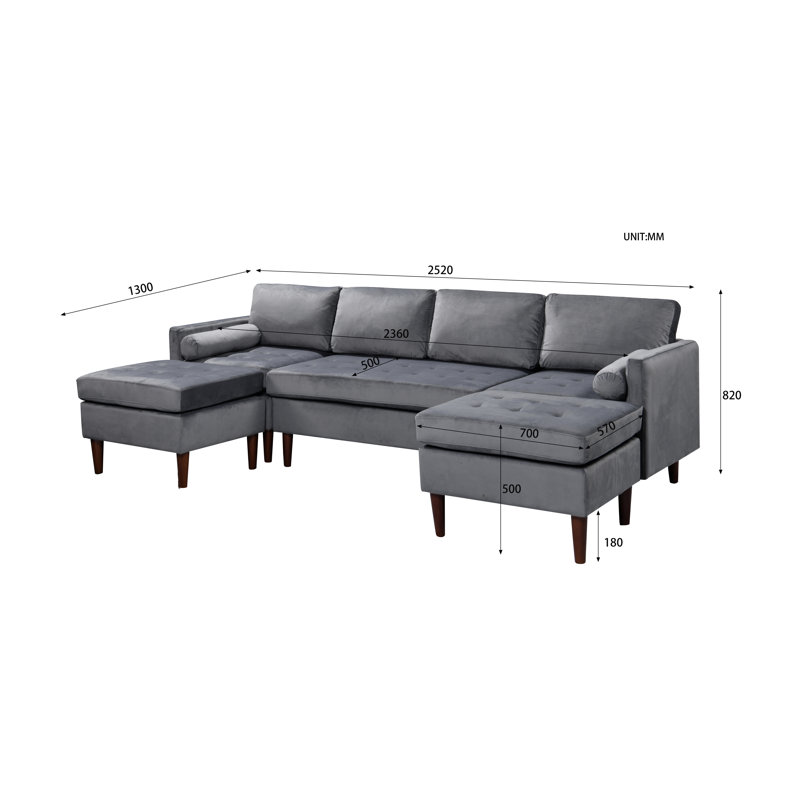 Ambon 6 Seater Velvet Sofa, Dark Grey