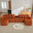 [NEW ARRIVED] [VIDEO PROVIDED] 137.5" U Shaped  Sofa , USB & Wireless Charge, Coffee Table Board With A Cup Holder, Oversize Movable Modular Sofa,Movable Footstool,No Assembly,6 Seats,Corduroy,Orange-1541900020