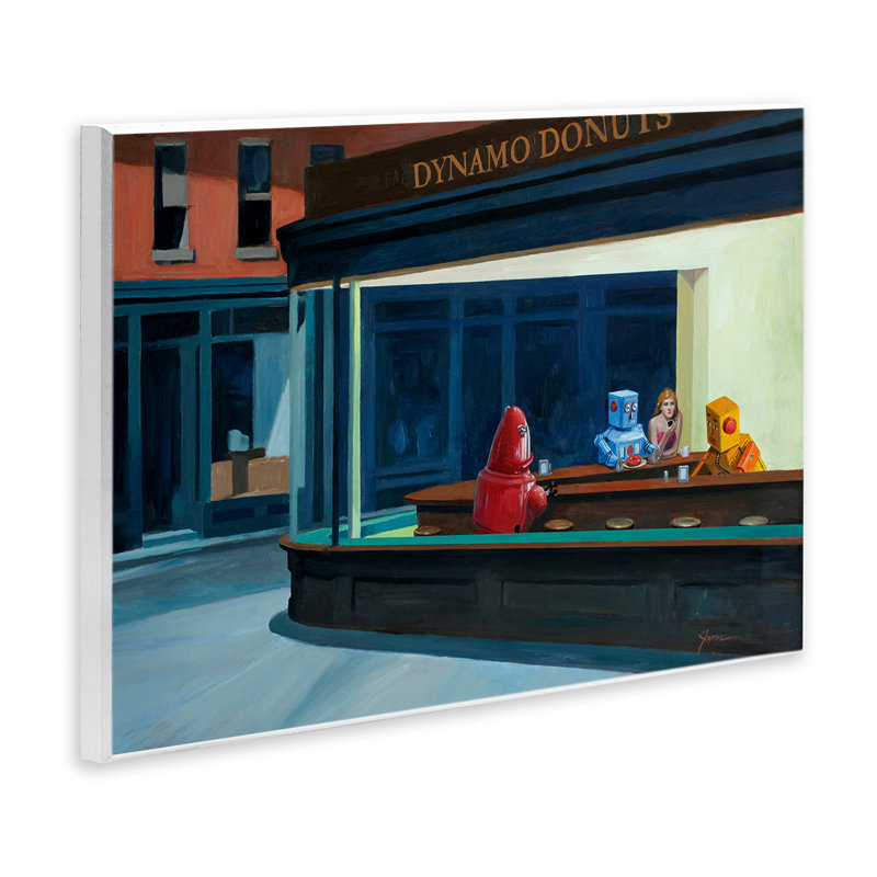 «Robots in Donut Shop», plaque murale par Eric Joyner, H 13 po x l 19 po