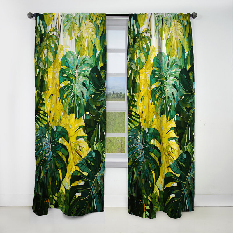 Panneau de rideau tropical, motif occultant de motif de plante de la jungle - Jungle de plantes vertes et jaunes