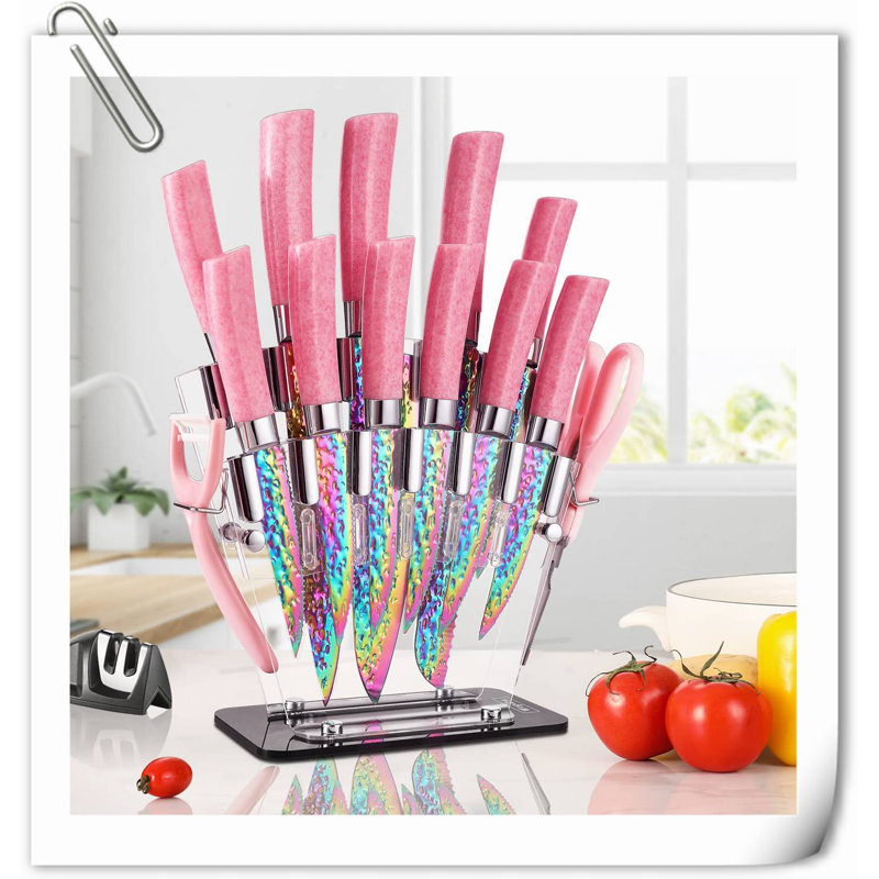 Rephen Knife 15 Piece Knife Block Set, Pink