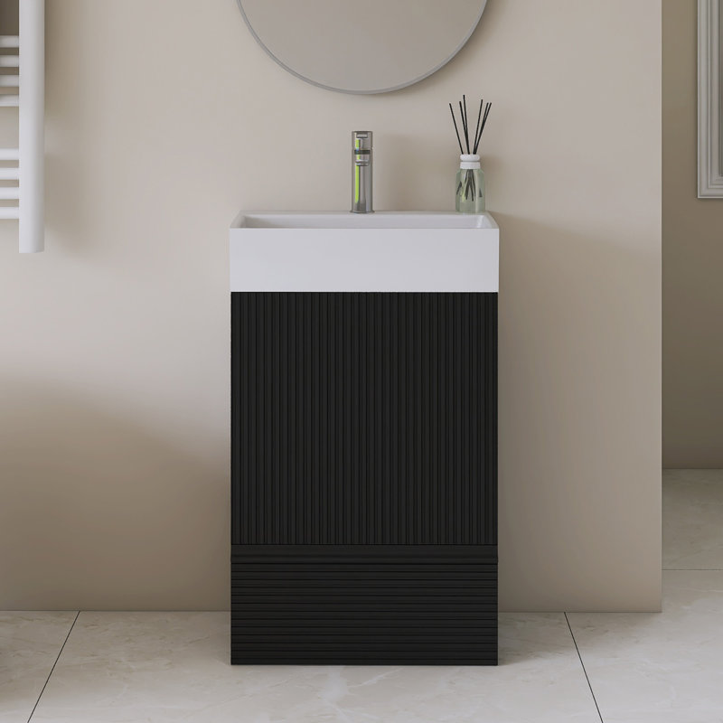20'' Freestanding Single Bathroom Vanity With Integrated Ceramic Top, Black