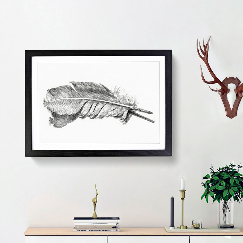 Feather by Jean Bernard - Picture Frame Drawing Print, 36cm H x 48cm W x 2cm D, Black Framed