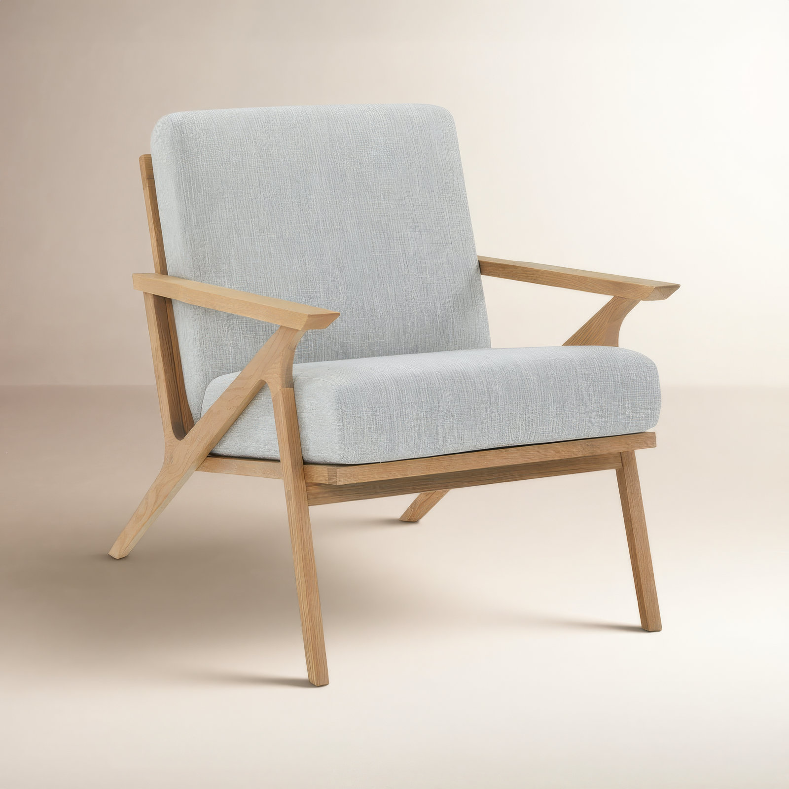 Mads Oak Genuine Leather Armchair, Gray