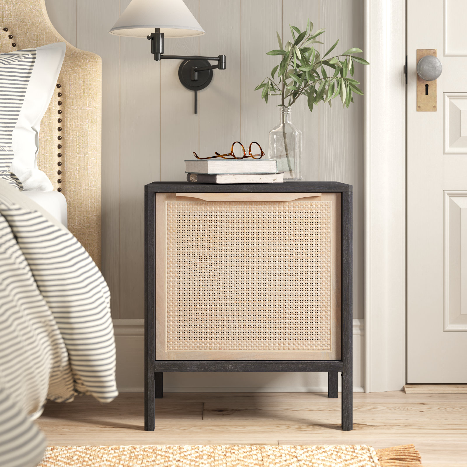 Nellie Cane Nightstand, Right, Black