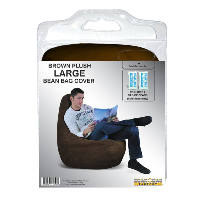 Large Plush Beanbag Cover, 28" H x 27" W x 38" D, Brown