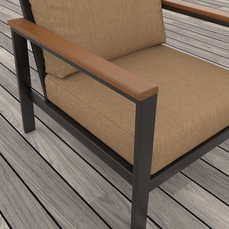 Chaise longue d'extérieur avec coussins Sunbrella® Townsend, Sunbrella® toile beige chiné, Acajou antique, Yes