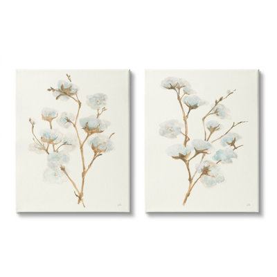 «Cotton Flower Stems Rustic Floral Farmhouse», peinture par Chris Paschke - ensemble de 2 impressions