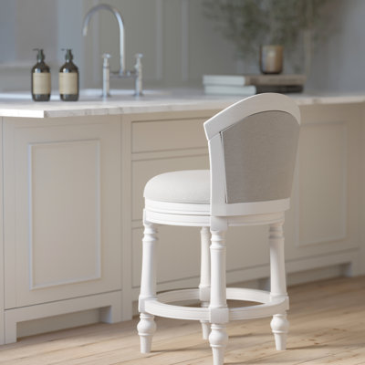 Tabouret de bar 26 po avec pivotement de 180 degrés, siège rembourré, hauteur de comptoir blanche et grise, design, rembourré