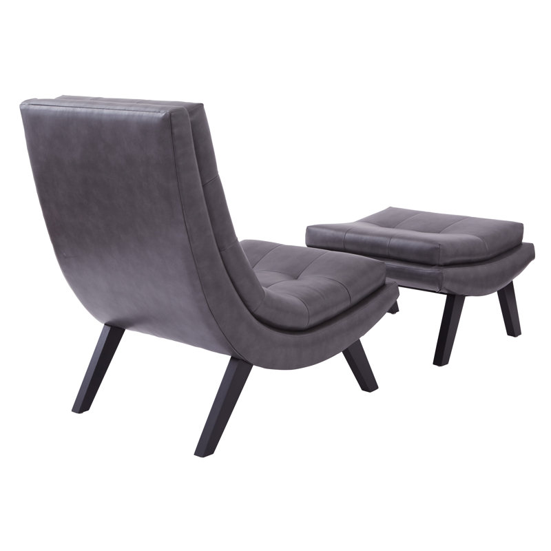 Fauteuil de chambre avec repose-pieds capitonné de 25,25 po Wirksworth, Similicuir étain