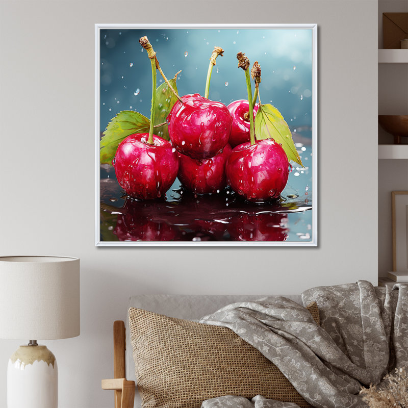 Cherry Eclipse 1 - Art mural cerise, Cadre flottant blanc, H 16 po x l 16 po x P 1 po