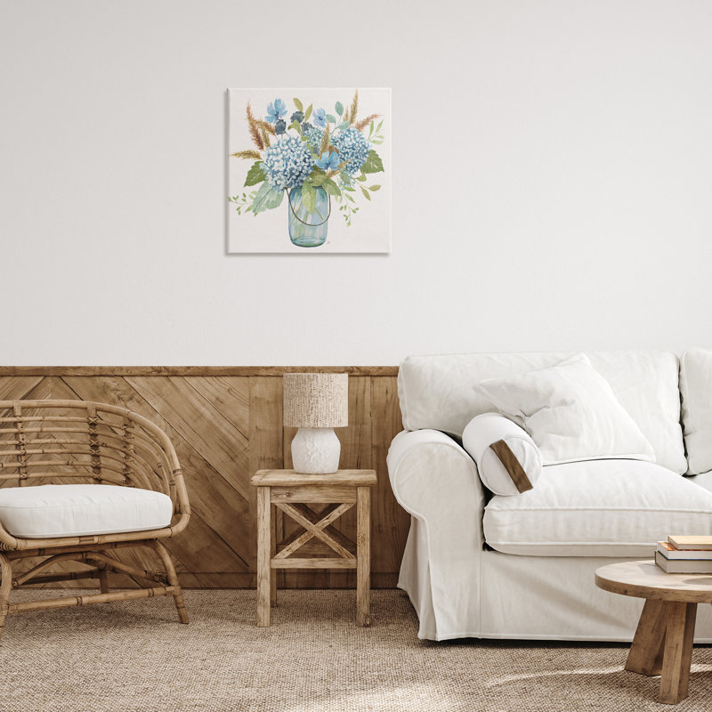 Hydrangées dans une toile Mason Jar, design par Nan, H 24 po x l 24 po