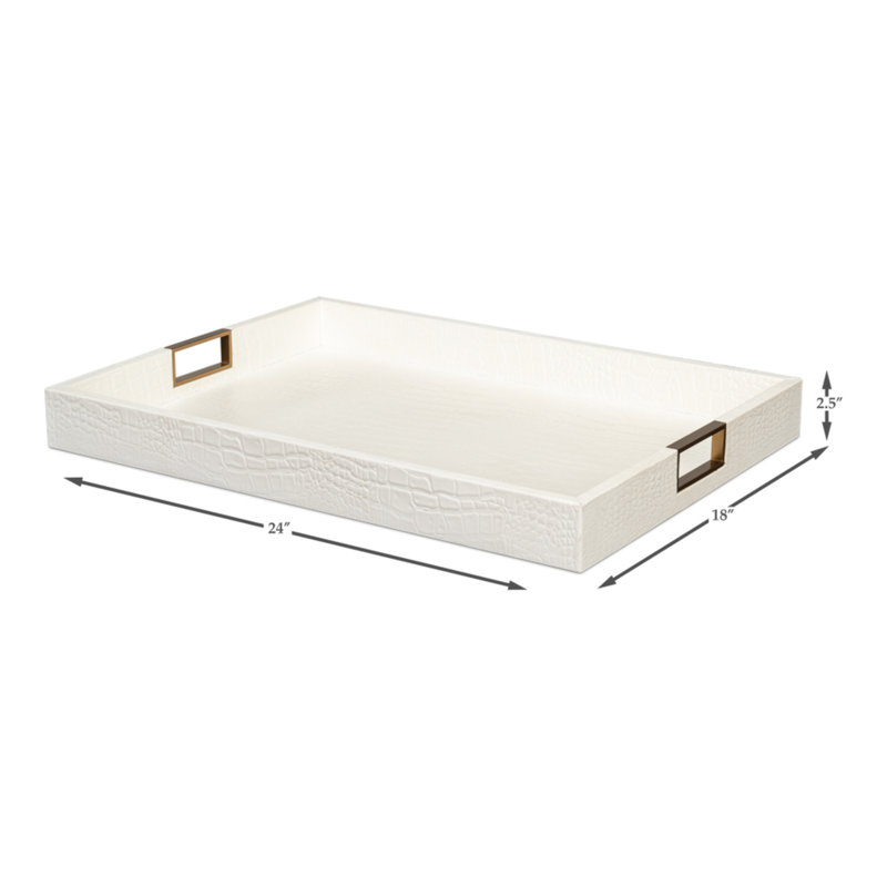 Cream Shagreen Rectangular Tray with Brass Handles