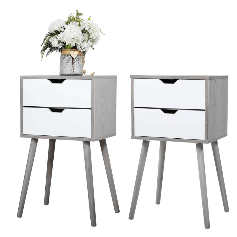 Coldiron Drawer Mid-Century Nightstand, Gray/White
