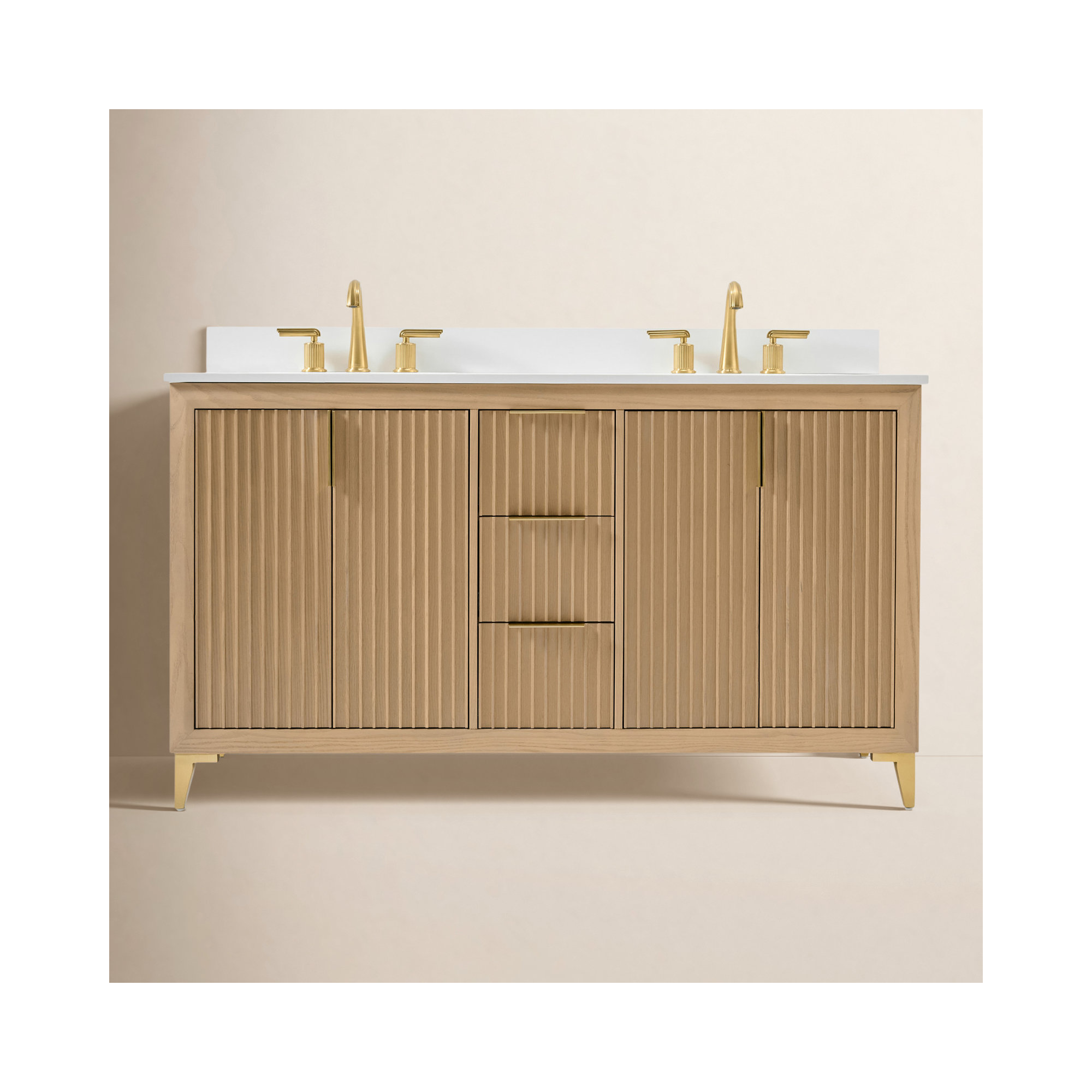Turlington 60 In. Bath Vanity Set With White Quartz Vanity Top And White Undermount Basin, Oak