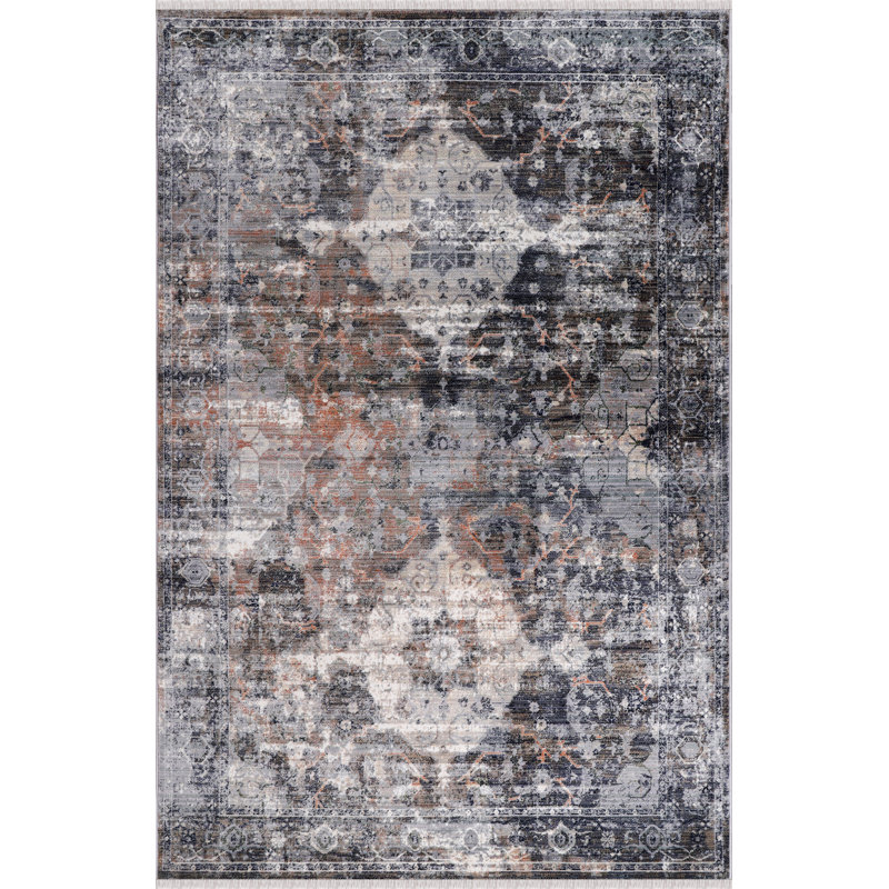 Tapis oriental brun / ivoire / noir Moab, Rectangle 7 pi 7 po x 10 pi