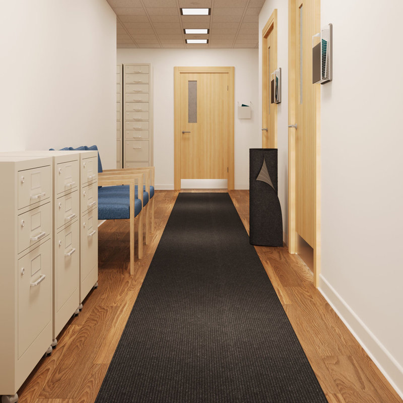 Extra-Long Custom-Length Non-Slip Runner Rug with Dirt-Trapping Grooves. Heavy-Duty, Absorbent, Stain-Resistant, and Washable. Perfect for Entryways, Hallways, and Offices, Black.