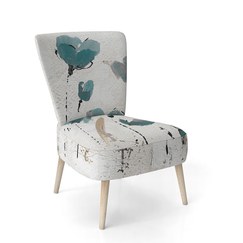 Glam / Flower / Landscape - Shabby Elegance Upholstered Side Chair, Turquoise