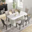 Ensemble de salle à manger rectangulaire à double piédestal avec table de salle à manger de style crème-74849809-74849900