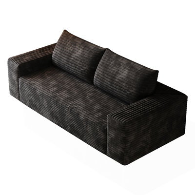 63" 2Setaser Sofa,Corduroy Fabric,Deep Seat Couches,Comfy Loveseat Sofa,No Assembly,1Pcs For Living Room, Bedroom,Conference Room ,Apartment,Black