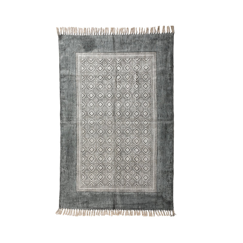 Tapis gris / beige en coton tissé à plat marocain Schumacher, Rectangle 4 pi x 6 pi