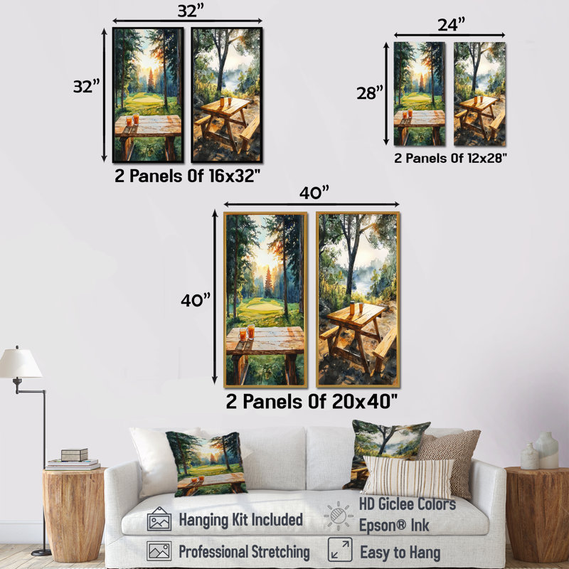 Table de camping The Morning I - Collection d'art sur toile "Food & Beverage" 2 panneaux, Cadre crème crème