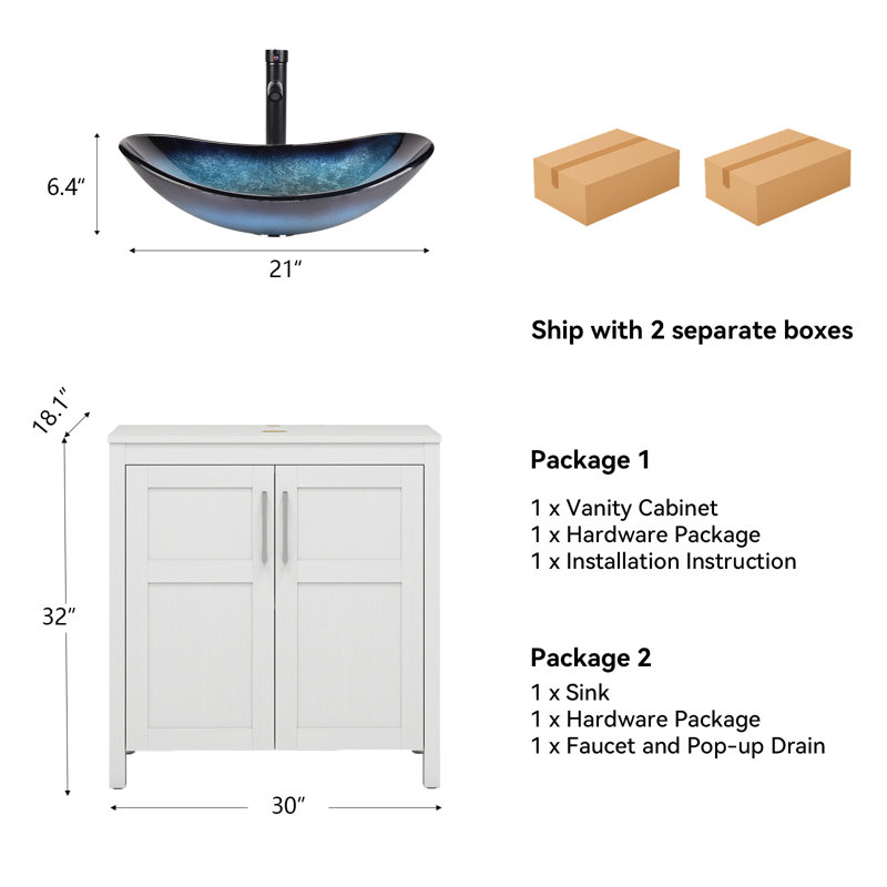 30" Free-Standing Modern Single Bathroom Vanity With Sink, White