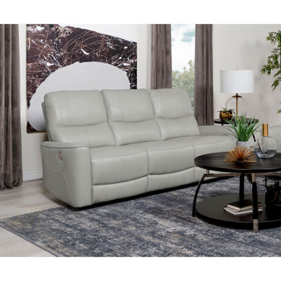 Ashland Dove Upholstered Power Reclining Sofa With Smooth Leatherette And Customizable Comfort Settings