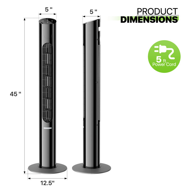 Ventilateur tour 70 ° oscillant avec 8 réglages de vitesse 4 modes d'affichage à DEL avec minuterie à télécommande 12H et conception sans pales pour un refroidissement silencieux dans la chambre ou la maison