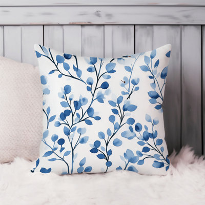 Botanical Blue Botanical Leaves Cottage Throw Pillow Cover