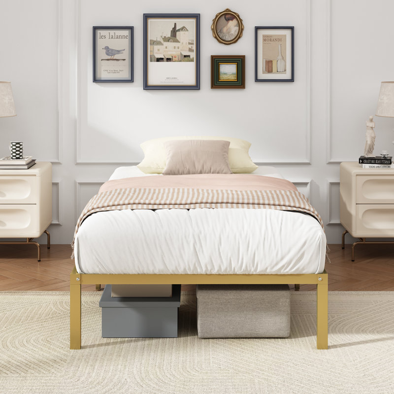 Metal Platform Bed Frame, Gold, Queen