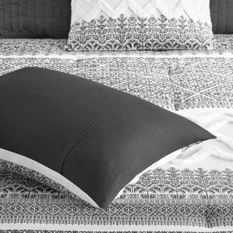 Gray Full Cotton Reversible Boho Comforter Set