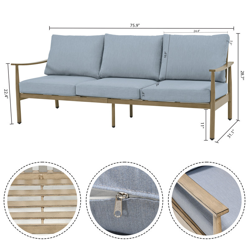 Mariene 76'' Aluminum Outdoor Patio Sofa, Blue, Beige