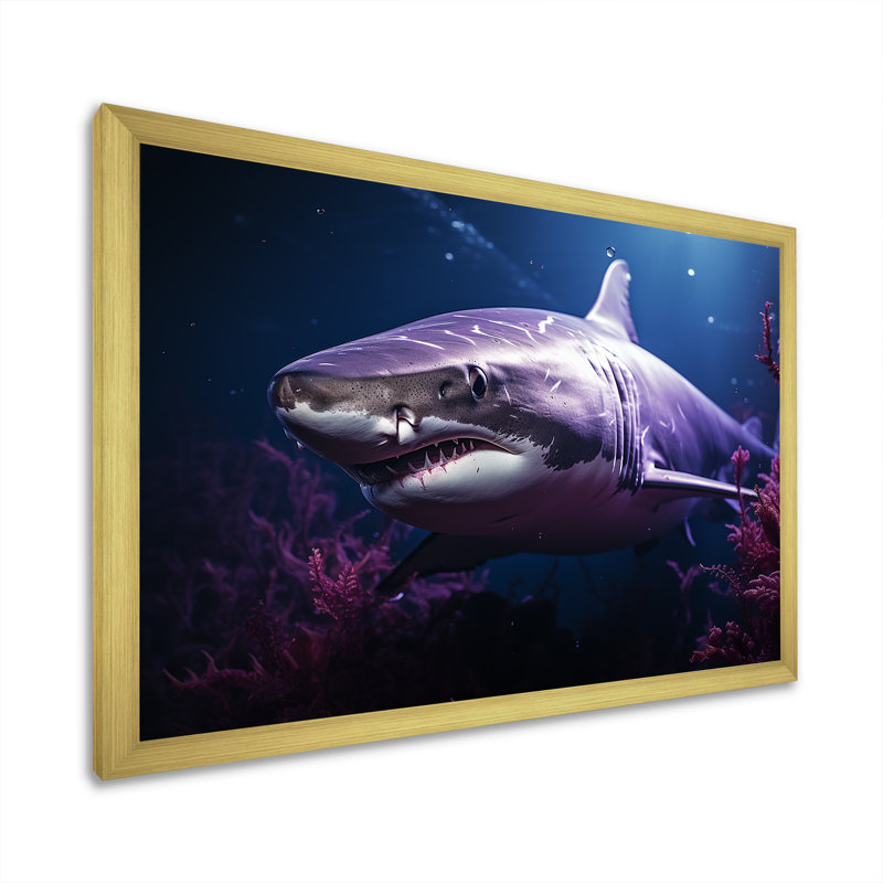 " Oceans Purple Ghost Shark Photography ", 34" H x 44" W x 1.5" D, Gold Single Picture Framed
