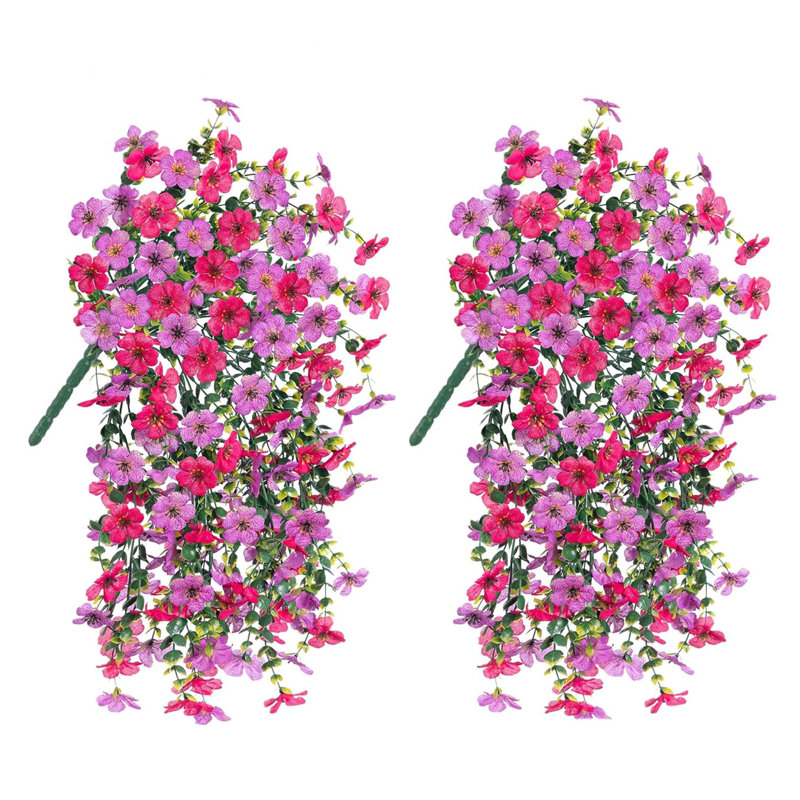 Paquet de 2 fleurs artificielles d'extérieur résistantes aux rayons UV, arbustes de verdure pour jardin extérieur, jardin, porte d'entrée, jardinière, décoration printemps-été