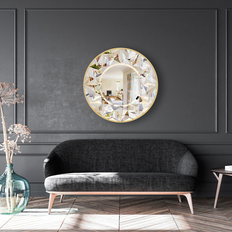 Adenike Engineered Wood Flat Wall Mirror, Gold, 85cm H x 85cm W