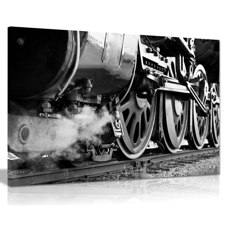 Vintage Steam Train Locomotive Black & White - Wrapped Canvas Print, 31cm H x 46cm W