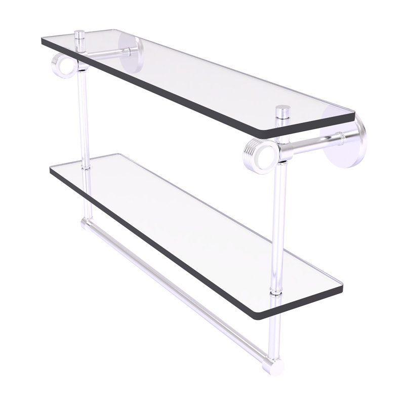 Tablette murale double verre Margolis, Chrome satiné, H 12,8 po x l 16 po x p 5,6 po