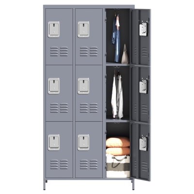 72" Metal Locker for Employees - 9 Doors Grey Steel Storage Locker for Office, School, Gym