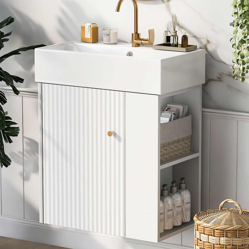 Meuble-lavabo flottant moderne 21,6 pouces avec lavabo en céramique