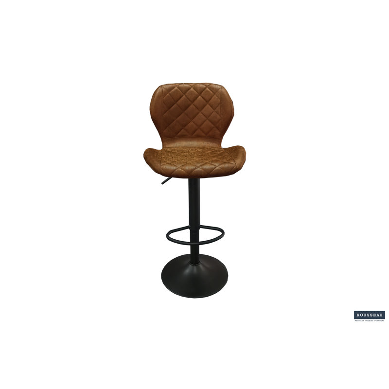 Swivel Upholstered Adjustable Height Counter Stool with Metal Frame, Cognac