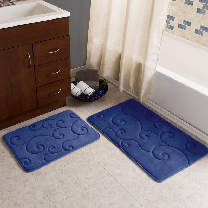 Lavish Home Set of 2 Memory Foam Bath Mats, Navy, Navy