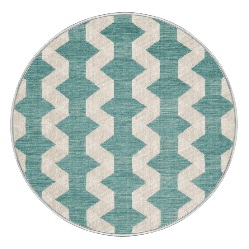 Tapis beige à carreaux lavable à la machine, Rond 3 pi