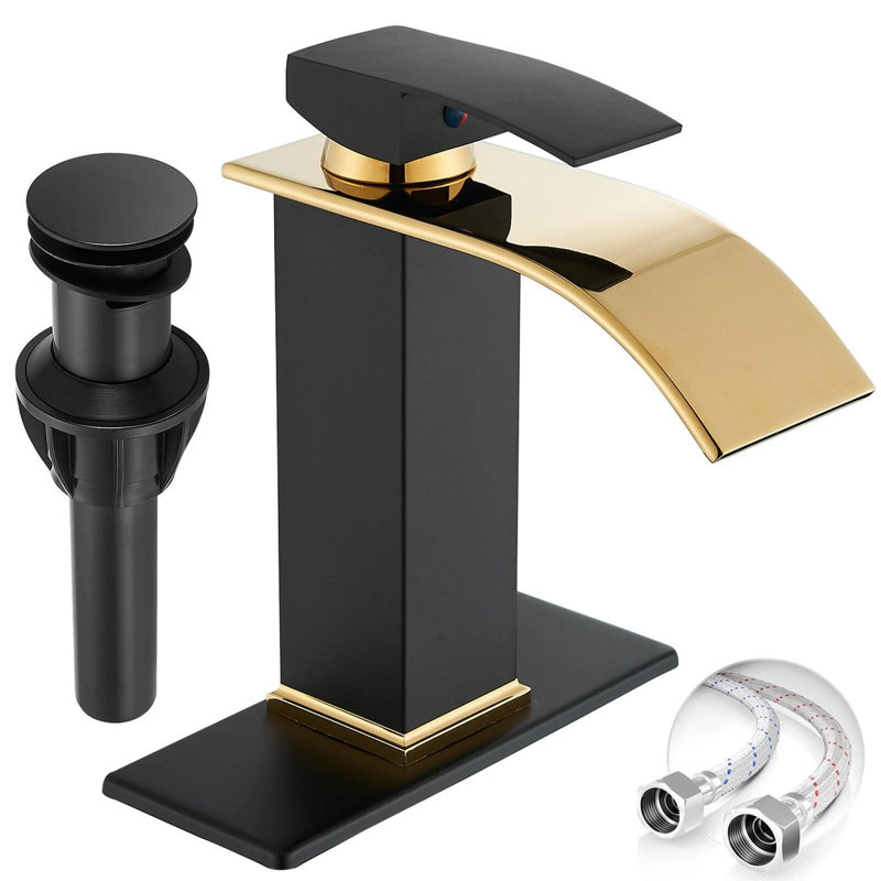Mélangeur de meuble-lavabo à poignée simple avec drain Black & Gold