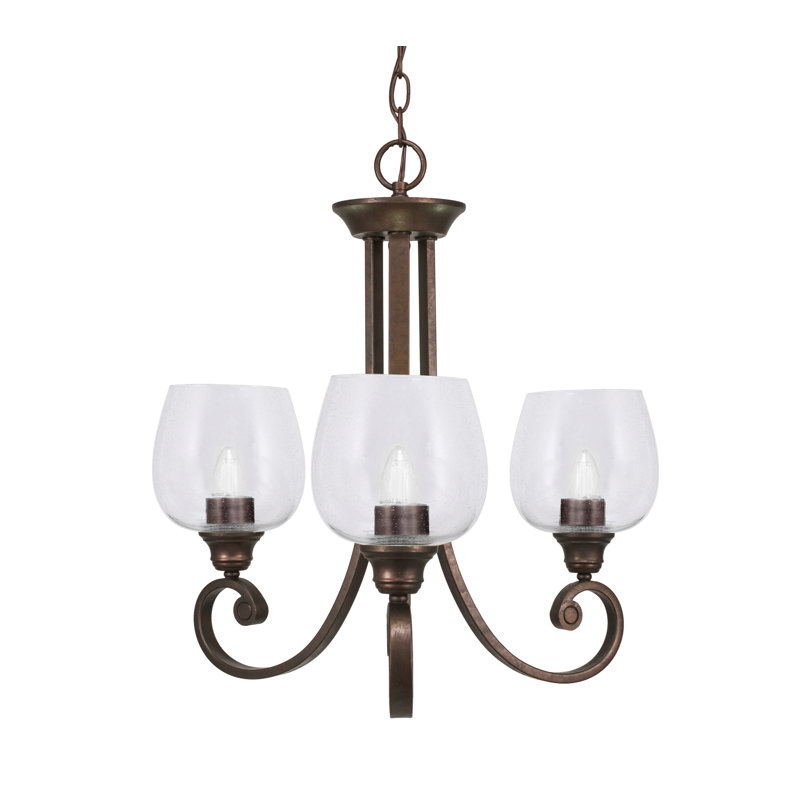 Lustre 3 lumières Aunesti illustré en finition bronze avec verre transparent de 6 po