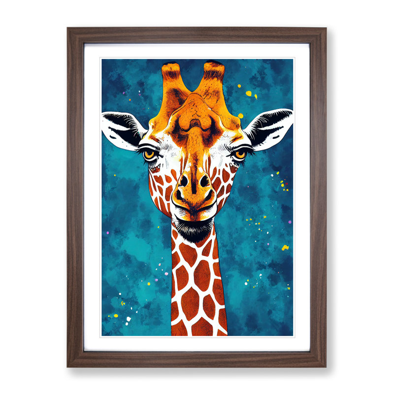 Modern Giraffe - Framed Print, 64cm H x 46cm W x 2cm D, Walnut