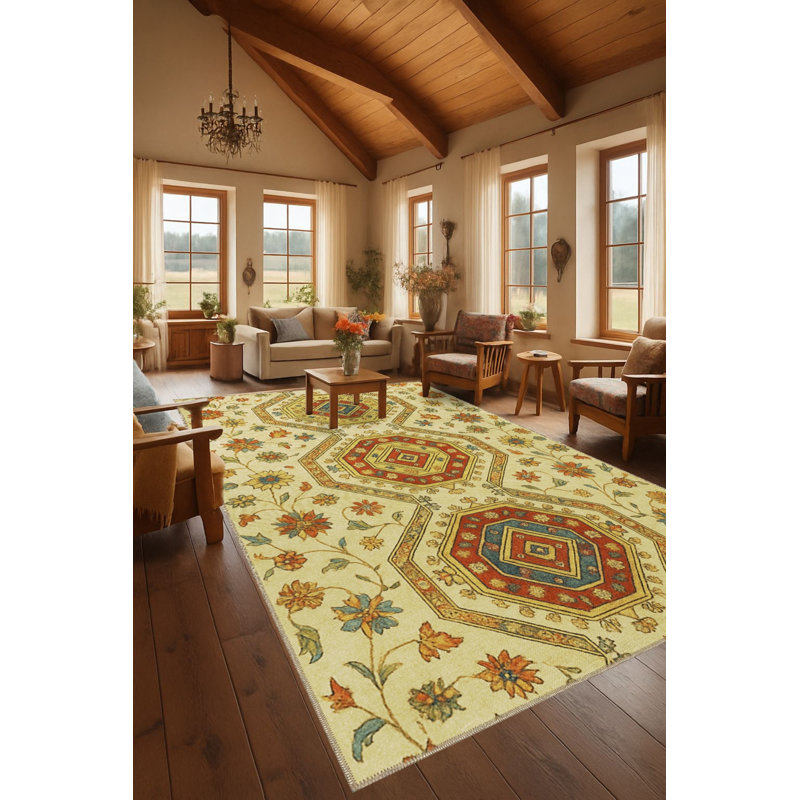 Tapis beige tissé traditionnel Mosso, 3'11" x 5'11"