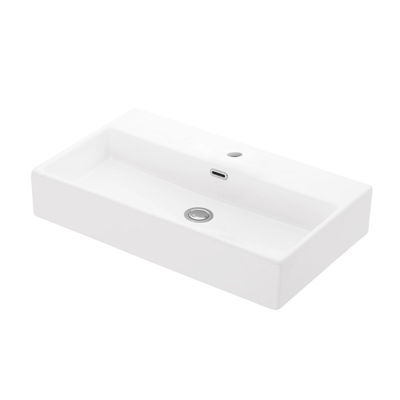 WS Bath Collections Quattro 16.4'' Matte White Ceramic Rectangular Bathroom Sink with Overflow, Single