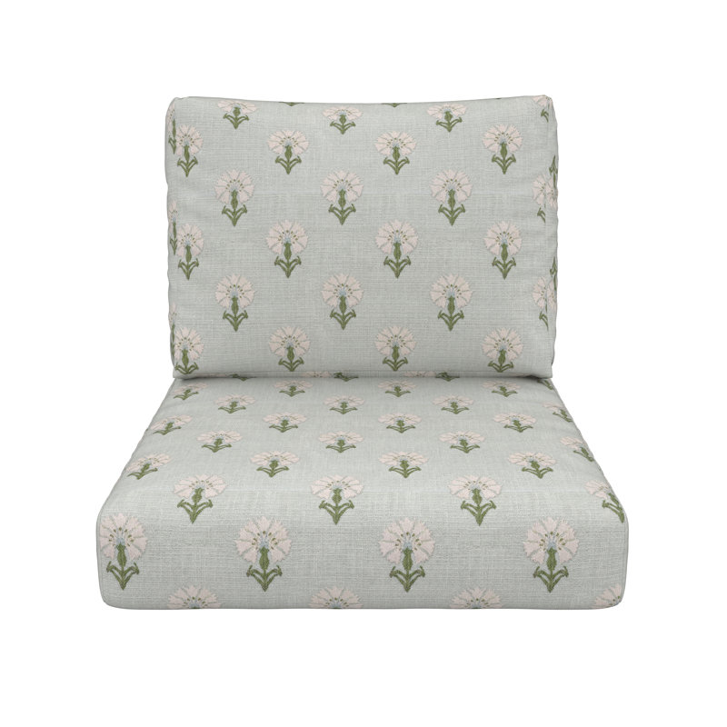 Amala Sunbrella® Floral Block Print Outdoor Lounge Chair Seat/Back Cushion, Mira Celeste